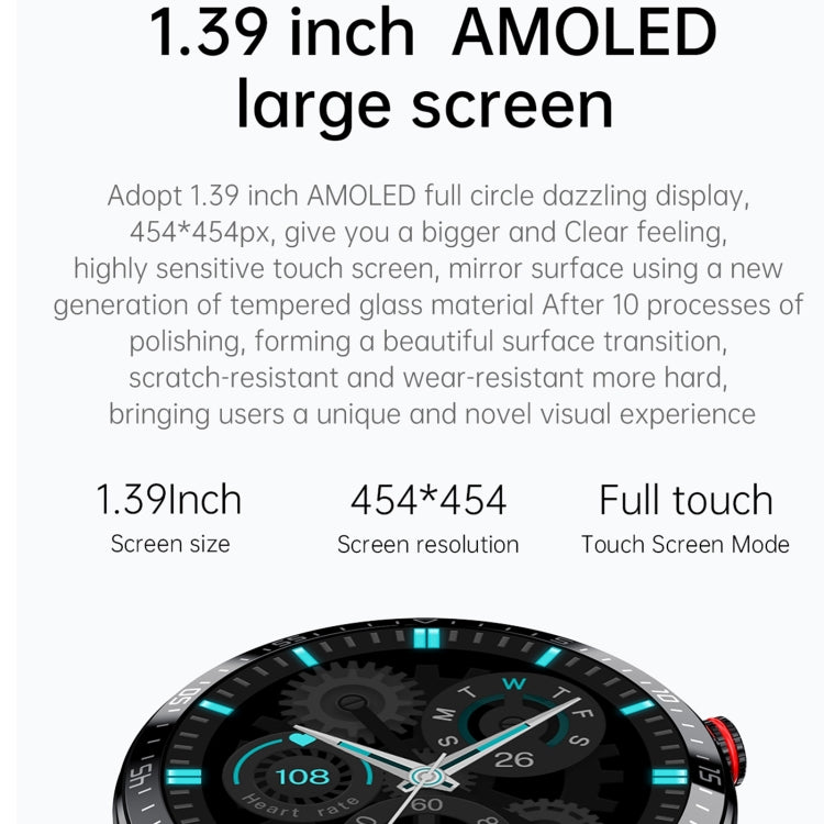 DW161.39 inch AMOLED Screen Smart Watch, Support Heart Rate / Blood Pressure Monitoring, Leather Strap, DW16